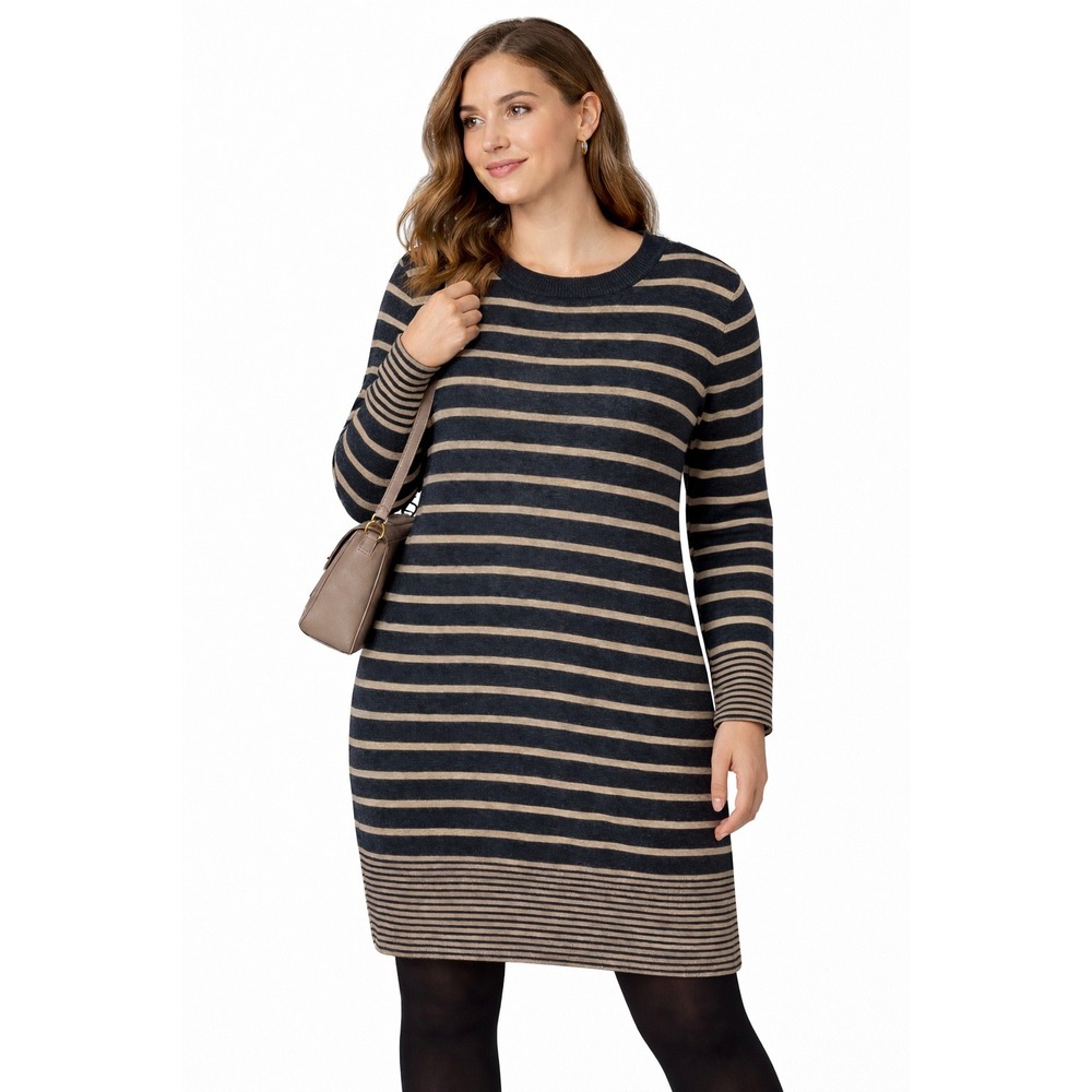 Jessica Howard Women's Size M Sweater Dress Gray w/ Beige Stripes